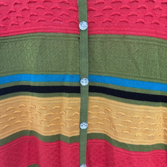 Multicolor Fun Rainbow Striped Women's Pullover Cardigan w/Faux Crystal Buttons - Picture 4 of 4